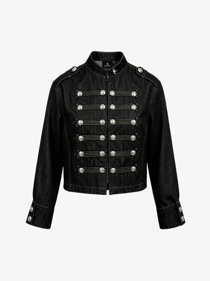 Vintage Militär-Jeansjacke mit silbernen Knöpfen