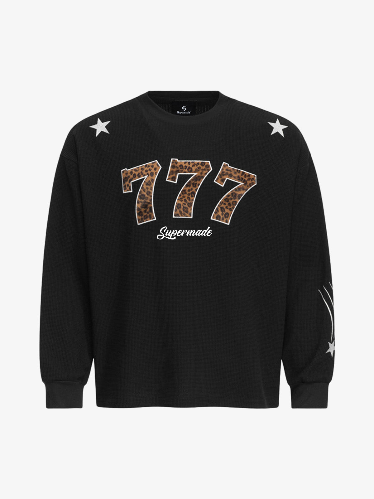 Leopard Graphic Embroidered Waffle Long Sleeve Shirt
