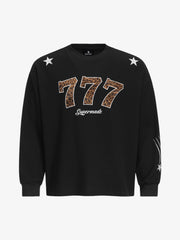 Leopard Graphic Embroidered Waffle Long Sleeve Shirt