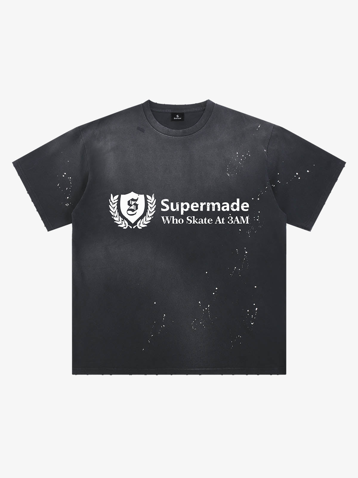 Black vintage-washed T-shirt with softened charcoal color and worn-in surface