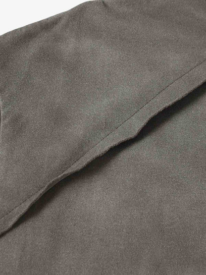 Faux Suede Oversized Short Sleeve T-Shirt with Ribbed Trim and Panel Design 