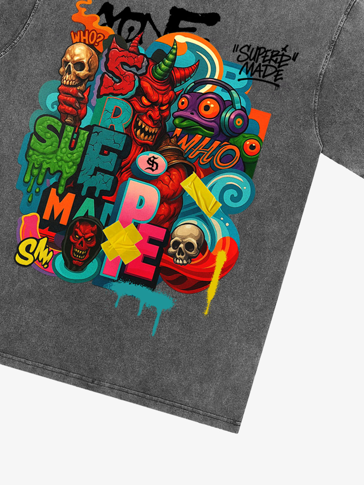Trendy Multicolor Graffiti Skull Graphic T-Shirt 