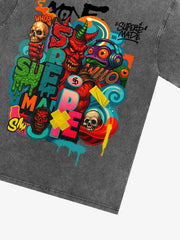 Trendy Multicolor Graffiti Skull Graphic T-Shirt 