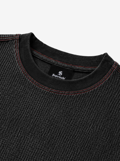 Gear Graphic Color Block Washed Waffle Long Sleeve Tee