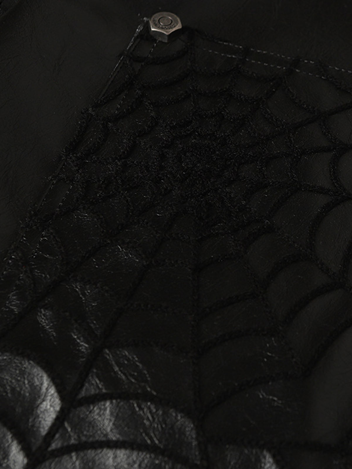 Faux Leather Wide Leg Pants with Spiderweb Embossed Pockets - Edgy Fashion Statement 