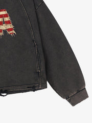 Patchwork-Grafik-Sweatshirt, gewaschen, kurz geschnitten