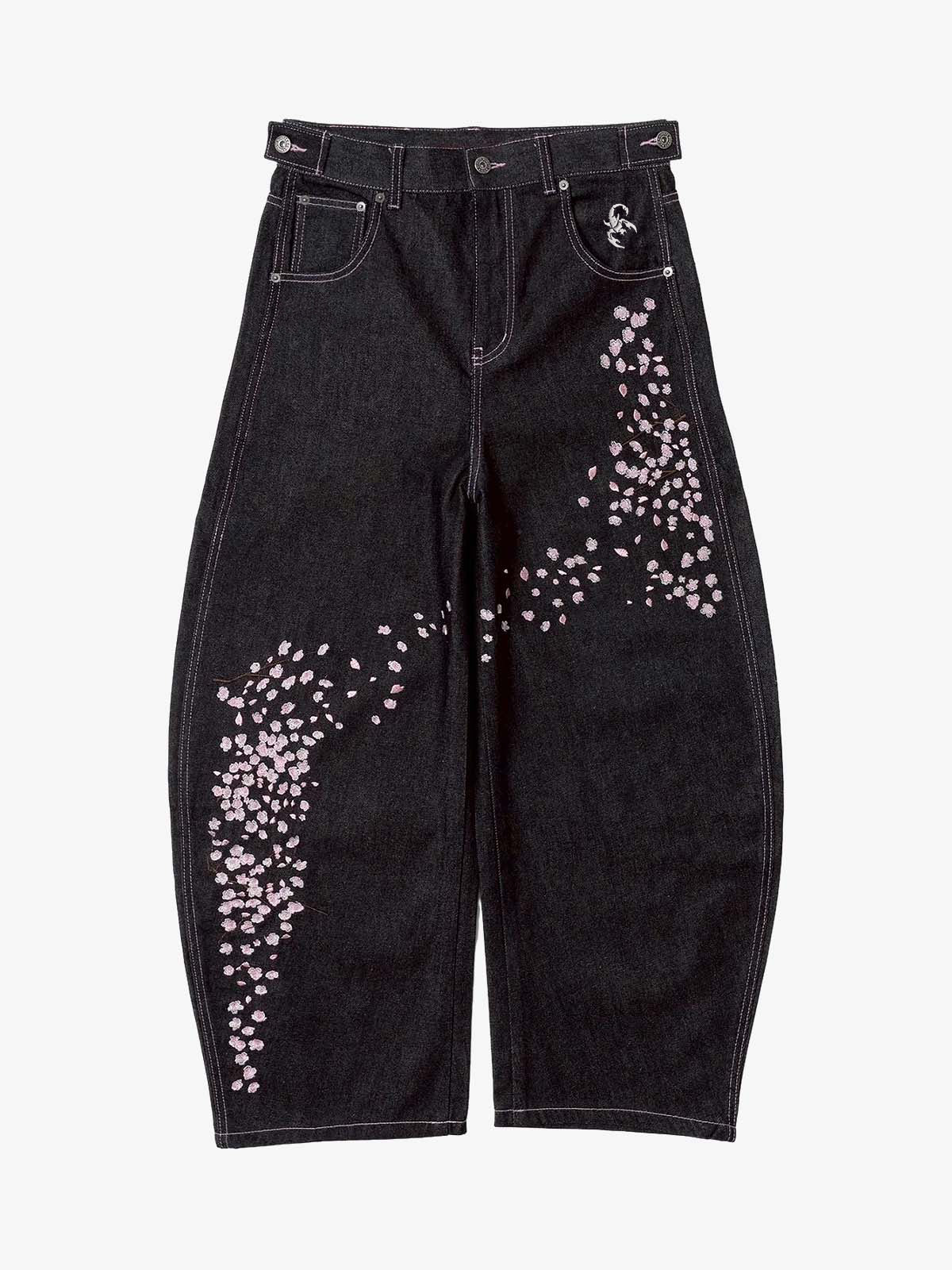 Camo Sakura Embroidered Baggy Jeans