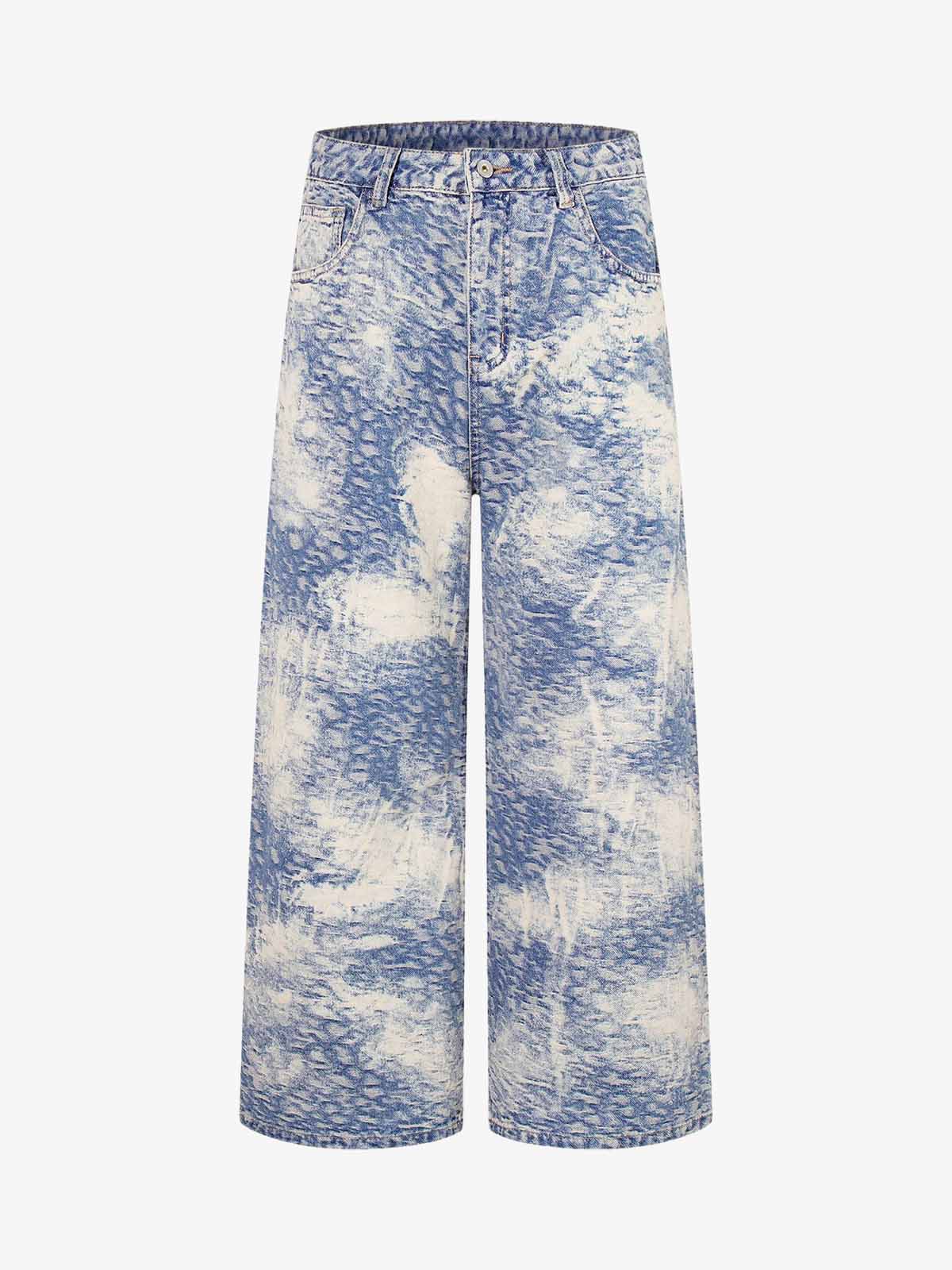 Cloud Texture Jacquard Effect Wide-Leg Jeans 