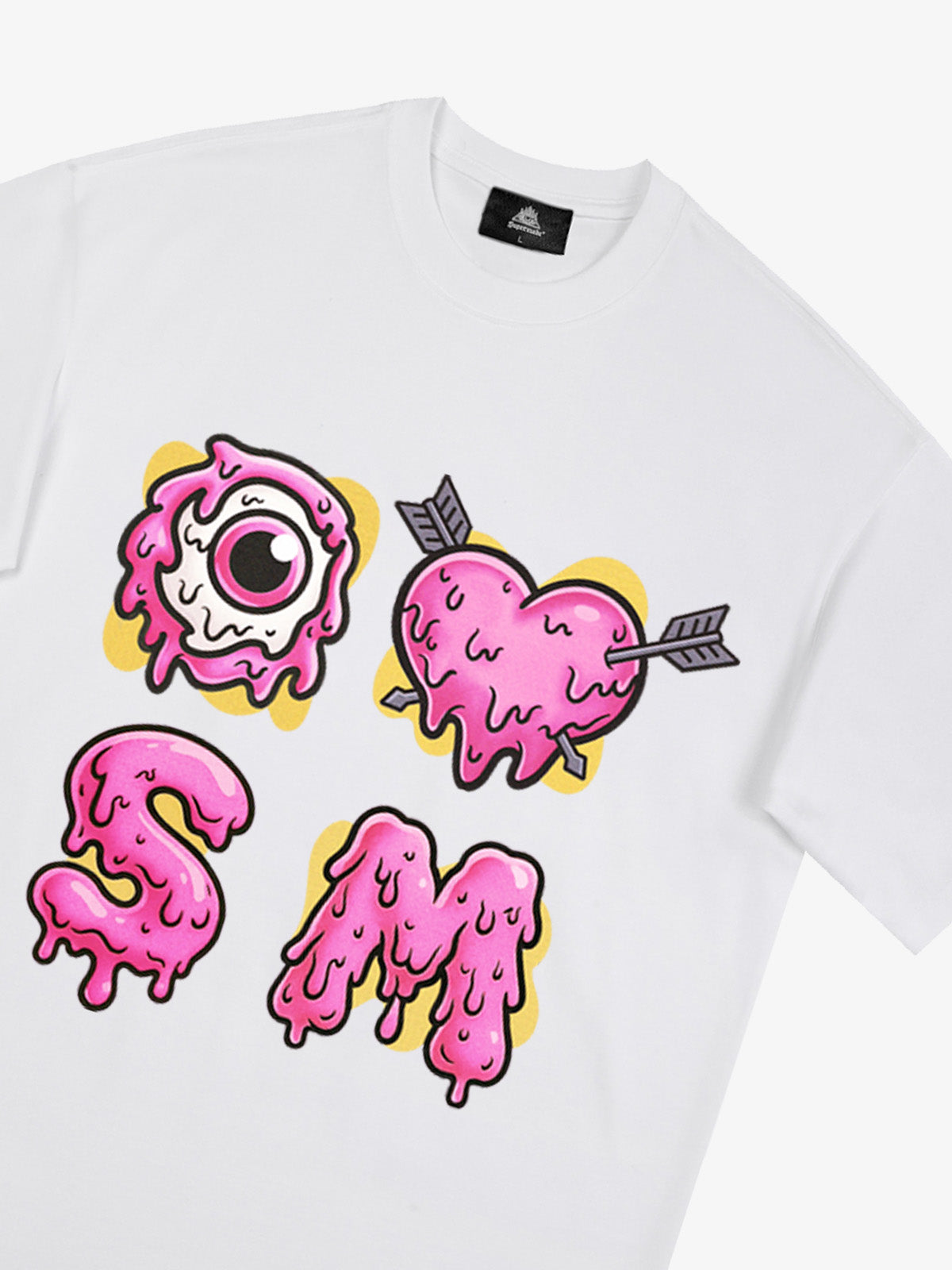 Thesupermade eyeball and love graffiti declaration T-shirt 