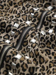 Leopard Studded Zip Hoodie