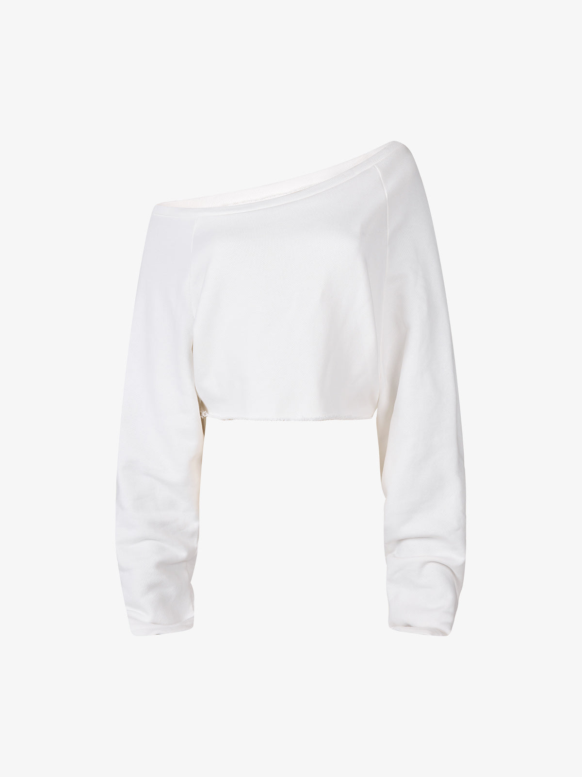 Off-Shoulder Raw Edge Cropped Long Sleeve Tee