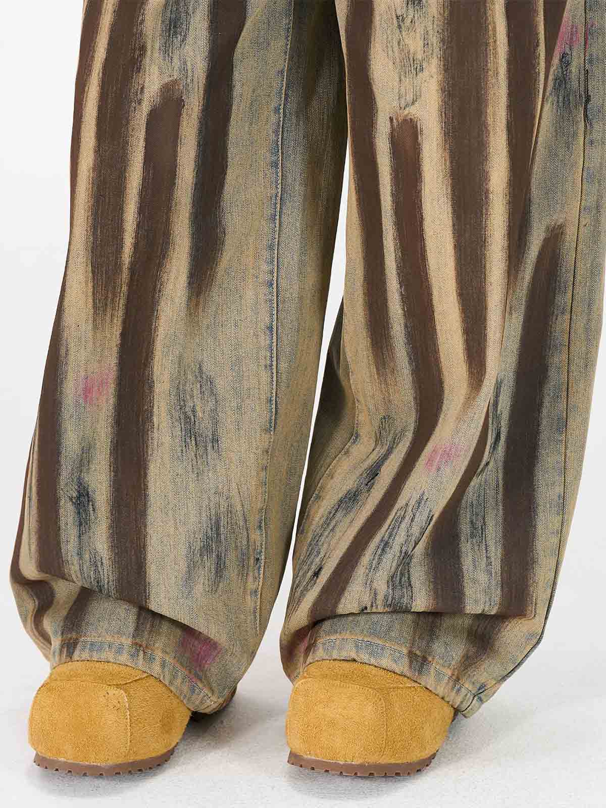 Retro Washed Brushstroke Wide-Leg Jeans 