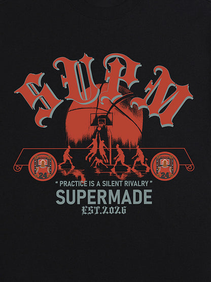 thesupermade-Cotton Basketball Graphic T-Shirt with "Practice Is A Silent Rivalry" Print and Oversized Fit 