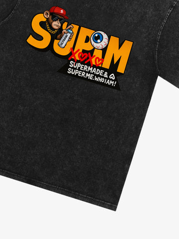 SUPM Trendy Hip-Hop Monkey Graffiti Font T-Shirt 