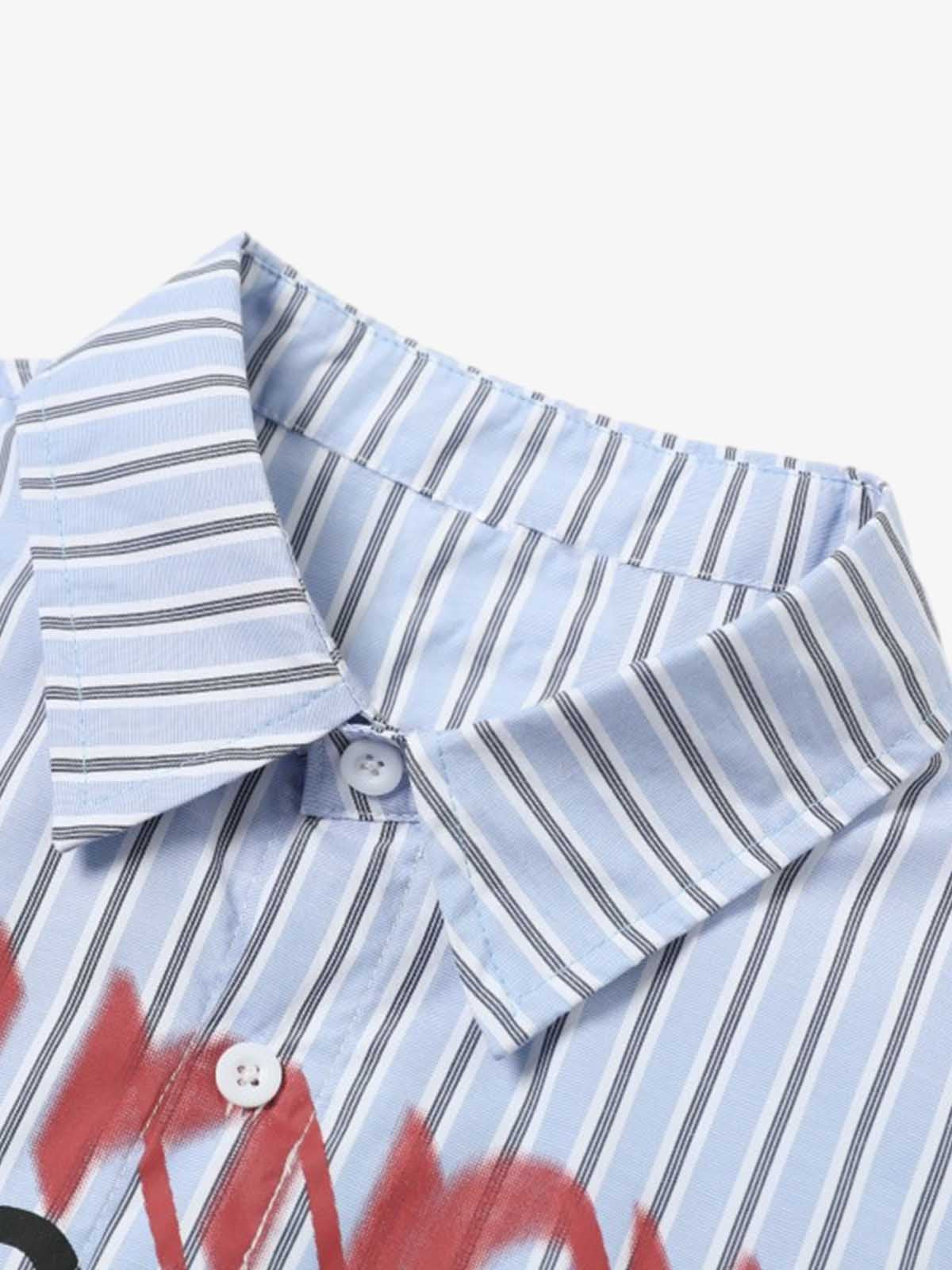 Striped Button-Up Shirt with Bold Floral Design 