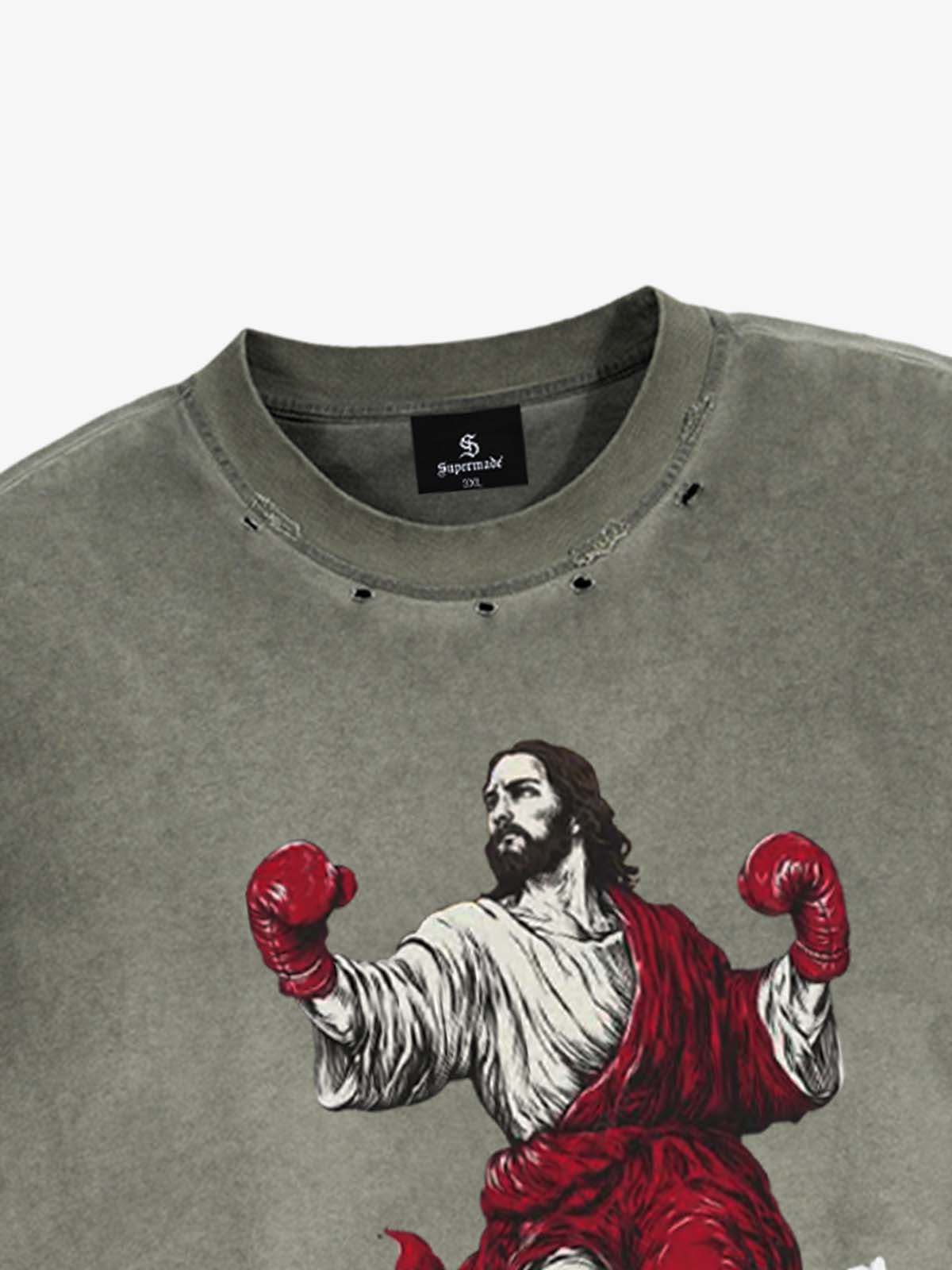Canotta con grafica di Gesù che fa boxe