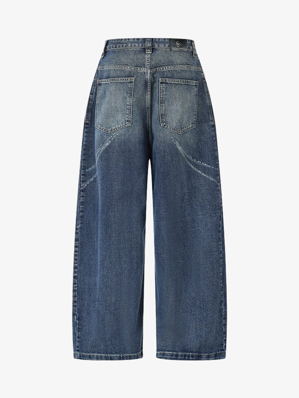 Butterfly Rhinestone Whiskered Curved-Leg Jeans