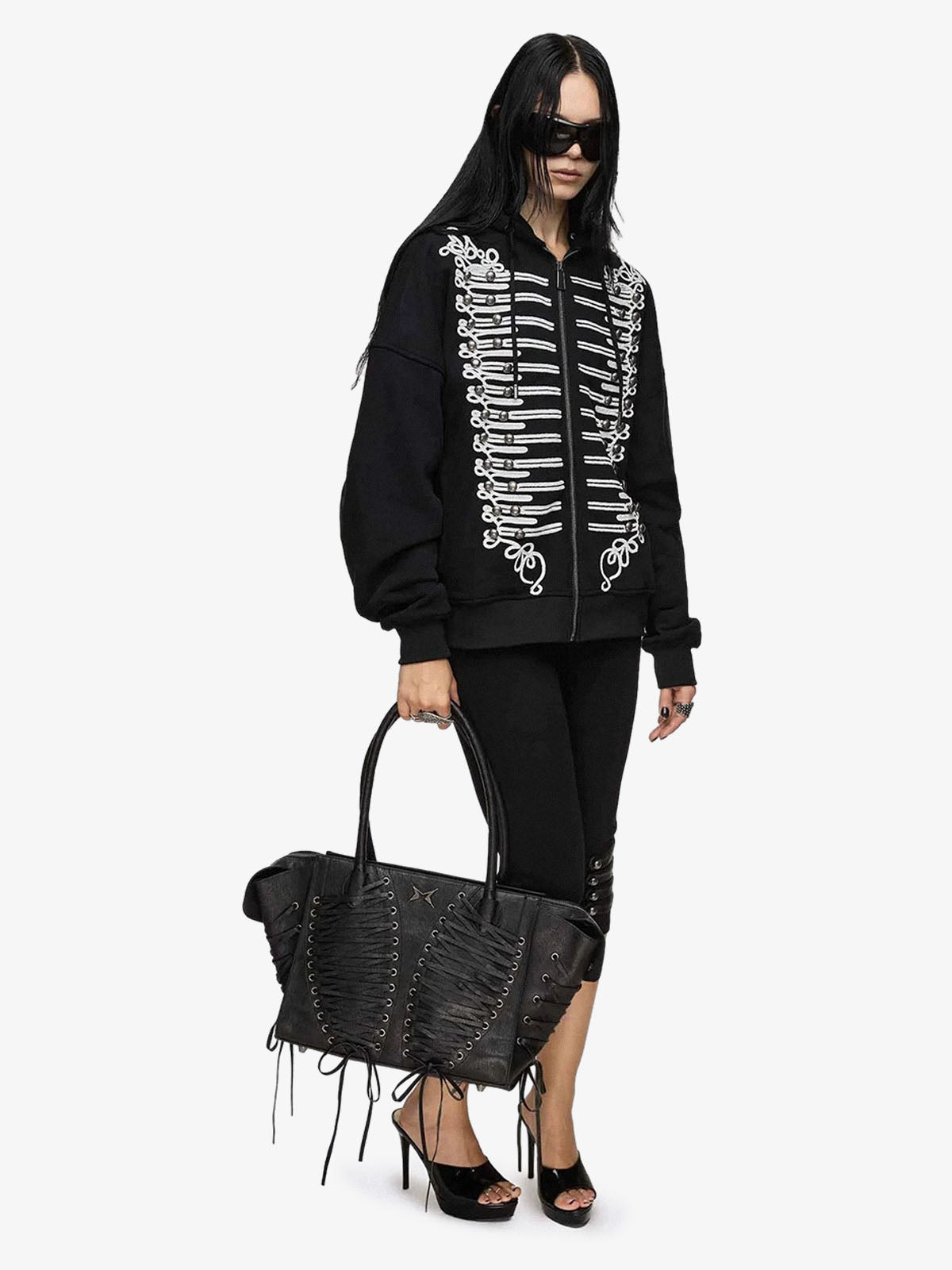 Embroidered Double-Breasted Graphic Hoodie