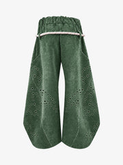 Washed Eyelet Distressed Hoodie & Curved-Leg Sweatpants Set