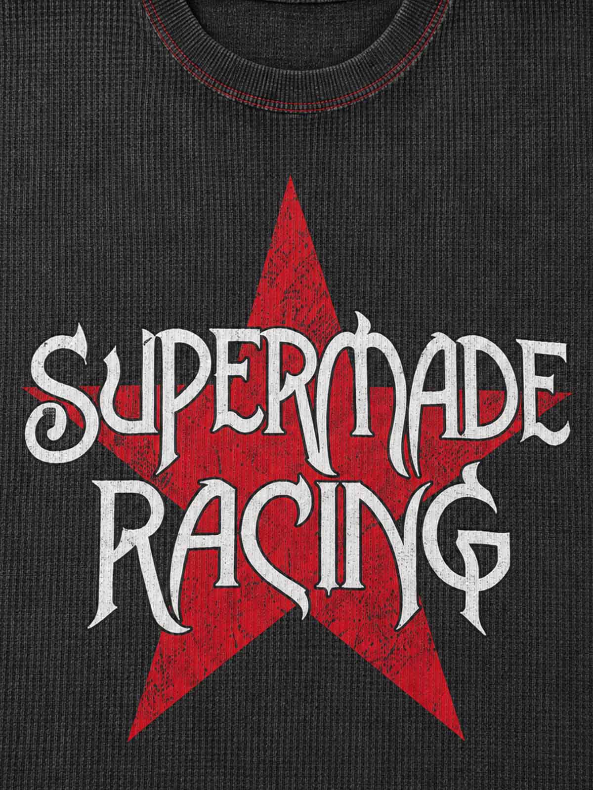 Racing Star Graphic Paneled Waffle Long Sleeve Tee