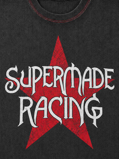Racing Star Graphic Paneled Waffle Long Sleeve Tee