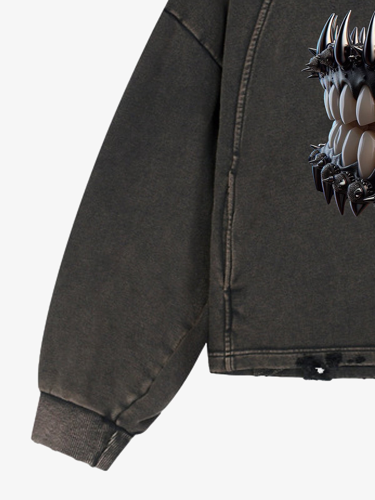 Thesupermade American Retro Dark Teeth Print Distressed Cropped Hoodie 