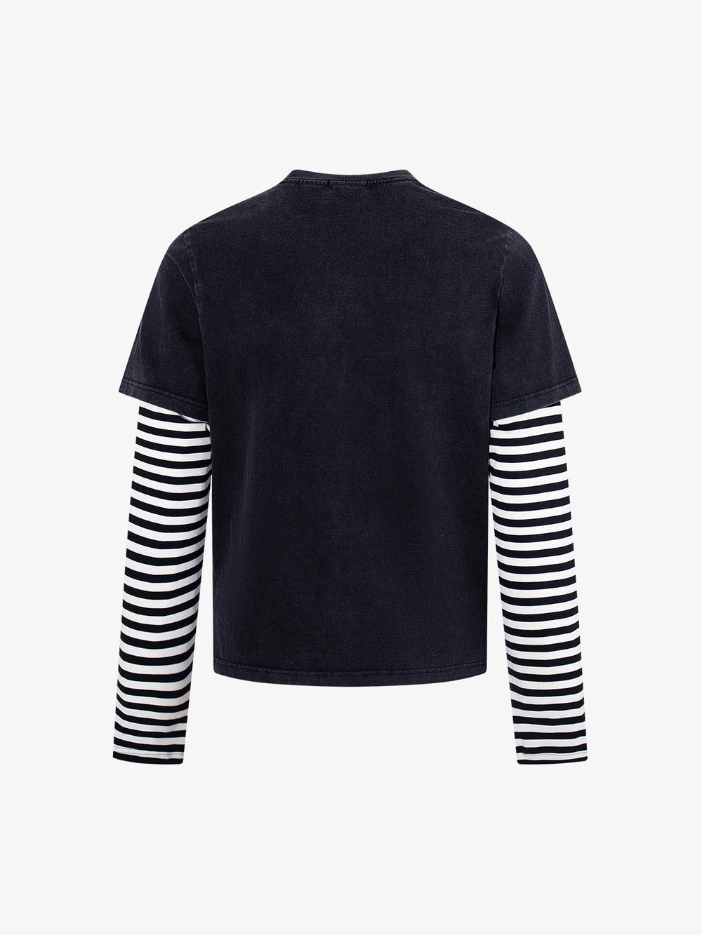Distressed Angel Print Layered Striped Long Sleeve Tee
