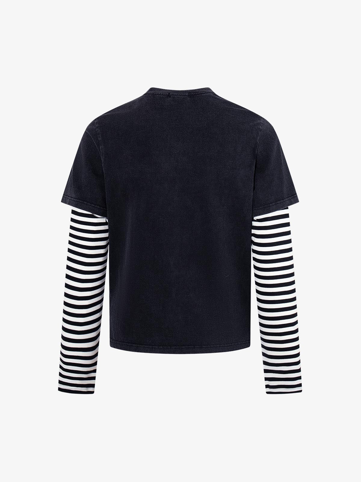 Distressed Angel Print Layered Striped Long Sleeve Tee