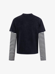 Distressed Angel Print Layered Striped Long Sleeve Tee