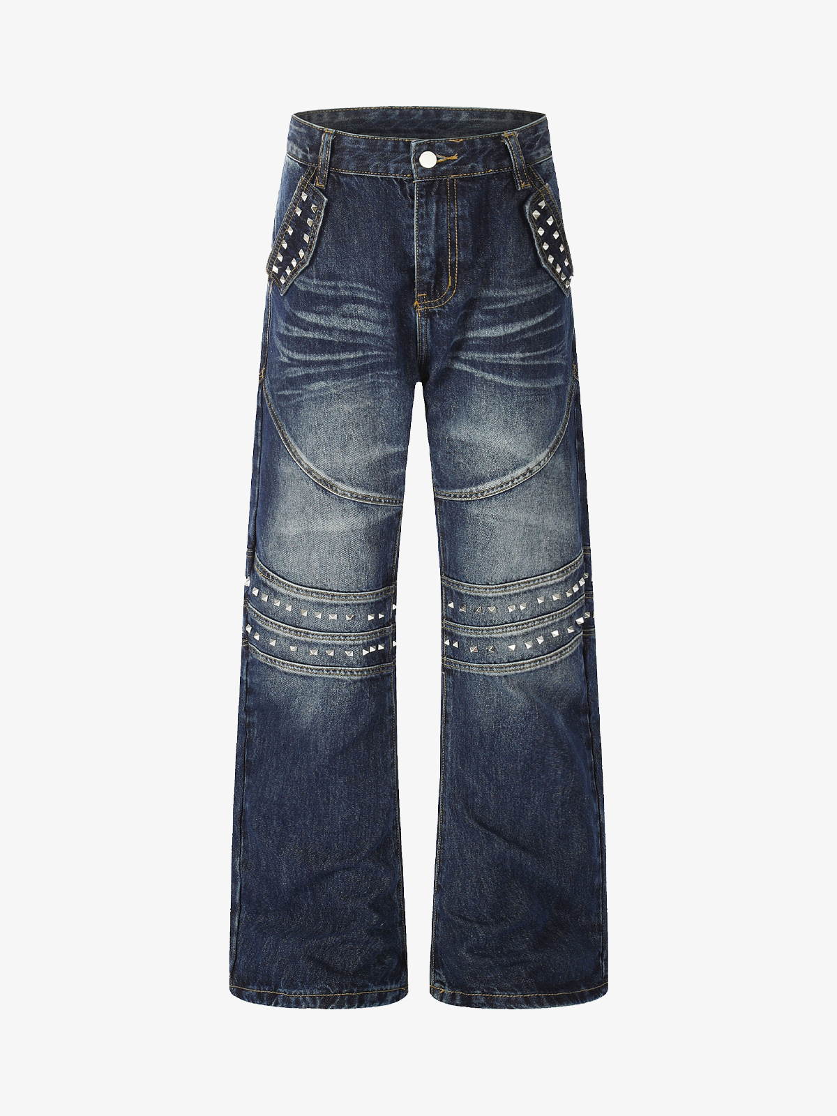 Studded Panelled Washed Jeans