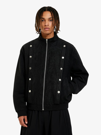 Vintage Stand Collar Metal Button-Structured Bomber Jacket