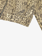 Leopard Embroidered Pocket Color Block Denim Jacket