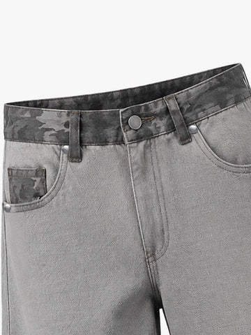 Light Grey Camo Wide-Leg Pants with Embroidered Detail