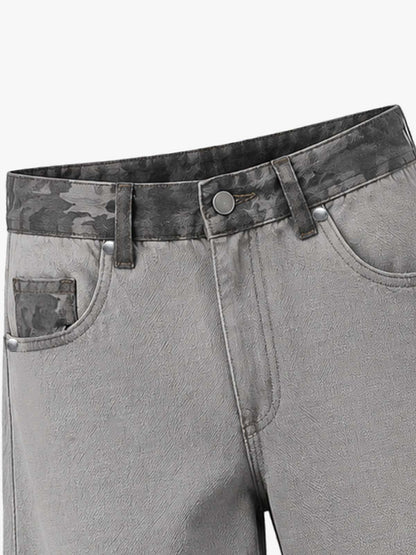 Light Grey Camo Wide-Leg Pants with Embroidered Detail