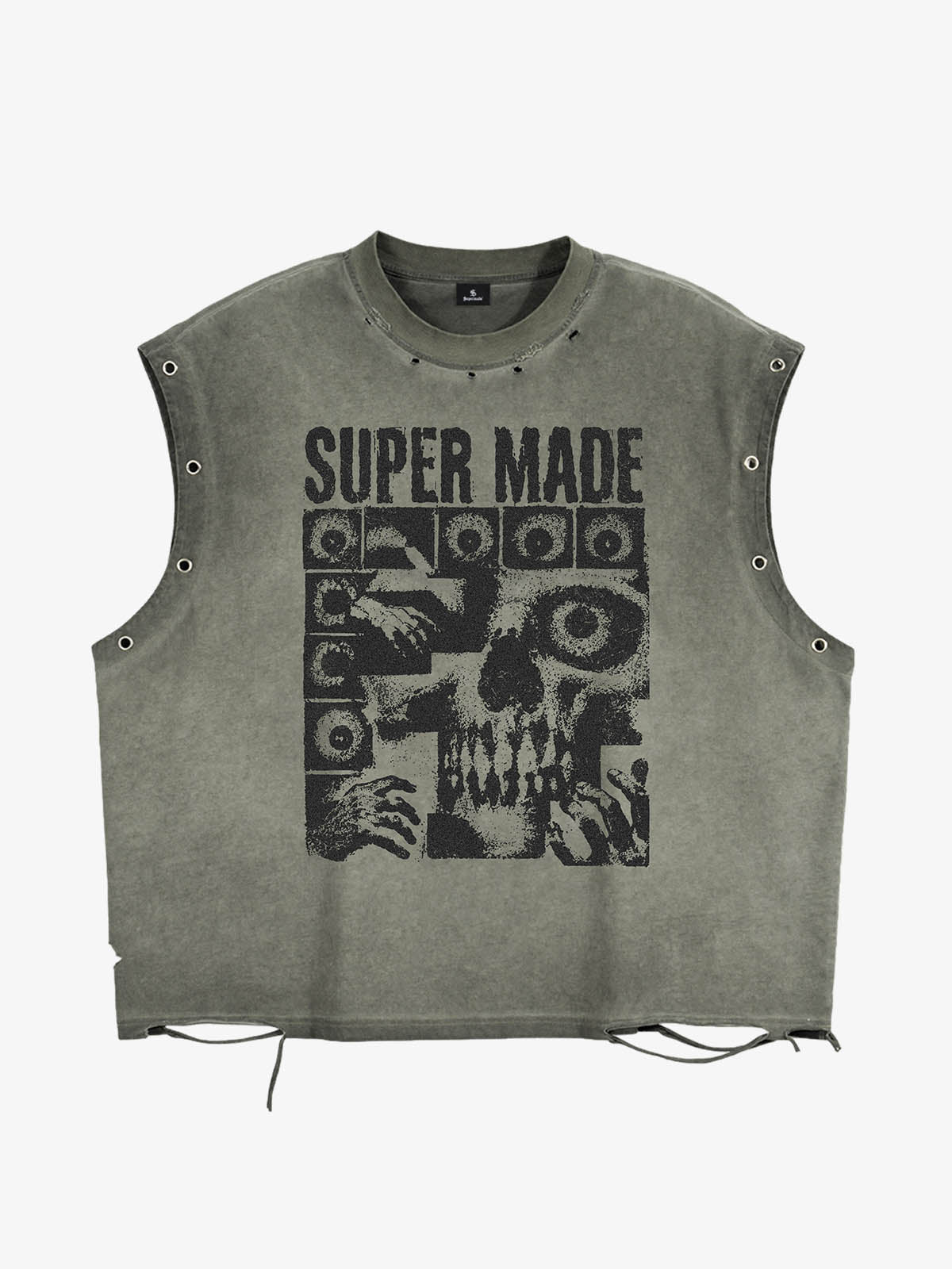 Chaleco con ojales y estampado de calavera