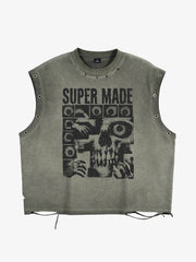 Chaleco con ojales y estampado de calavera