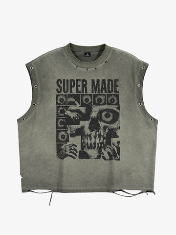 Skull Graphic Grommet Vest