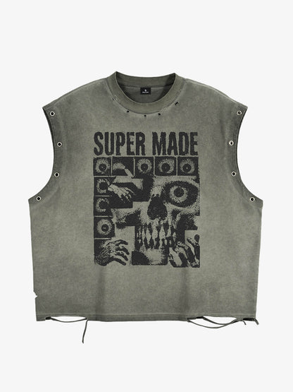 Skull Graphic Grommet Vest