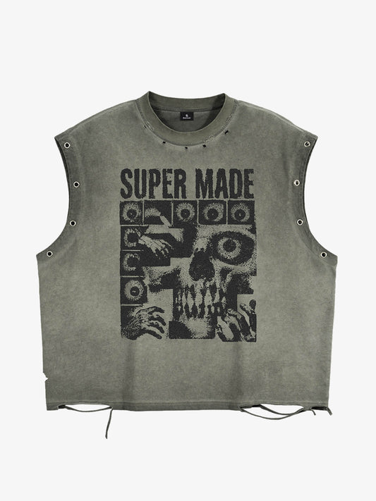 Skull Graphic Grommet Vest