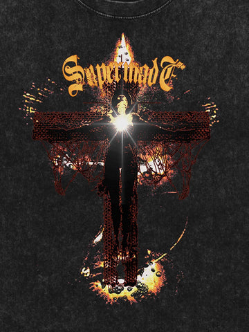 Washed Gothic Cross Graphic T-Shirt 