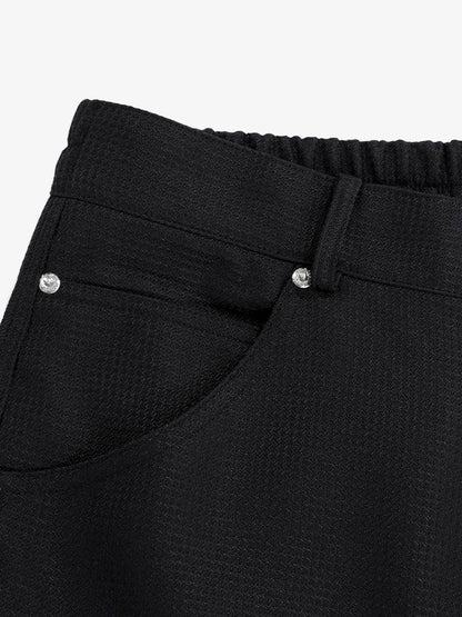 Stylish High-Waisted Black Trousers with Crystal Embellishments 