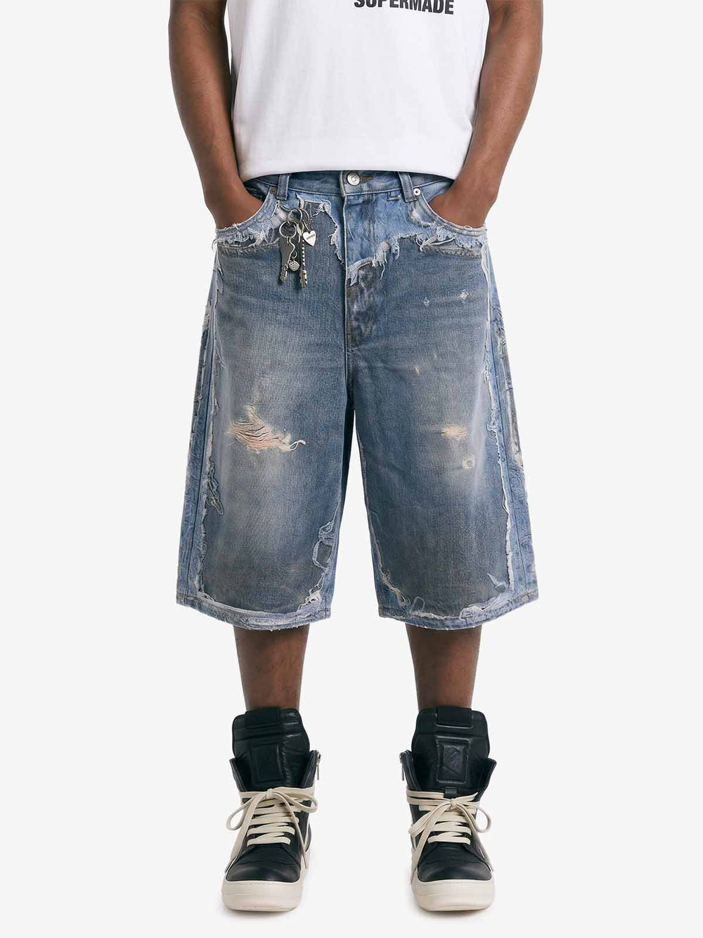 Retro Deconstructed Denim Shorts 