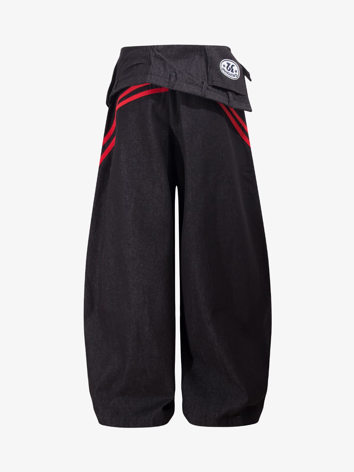 Retro Red Stripe Asymmetric Waist Barrel Jeans 