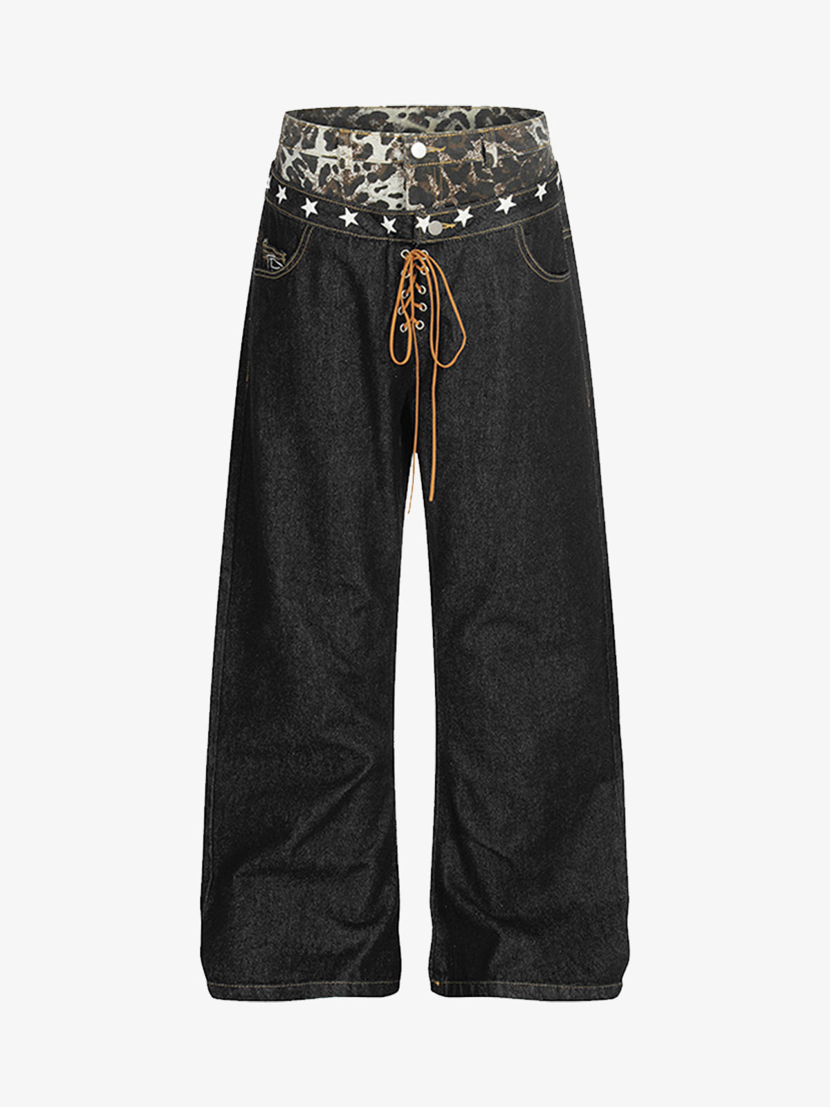 Stylish Wide-Leg Jeans with Unique Star Waistband Design for Men and Women 