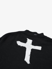 Cross Jacquard Ripped Long Sleeve Sweater