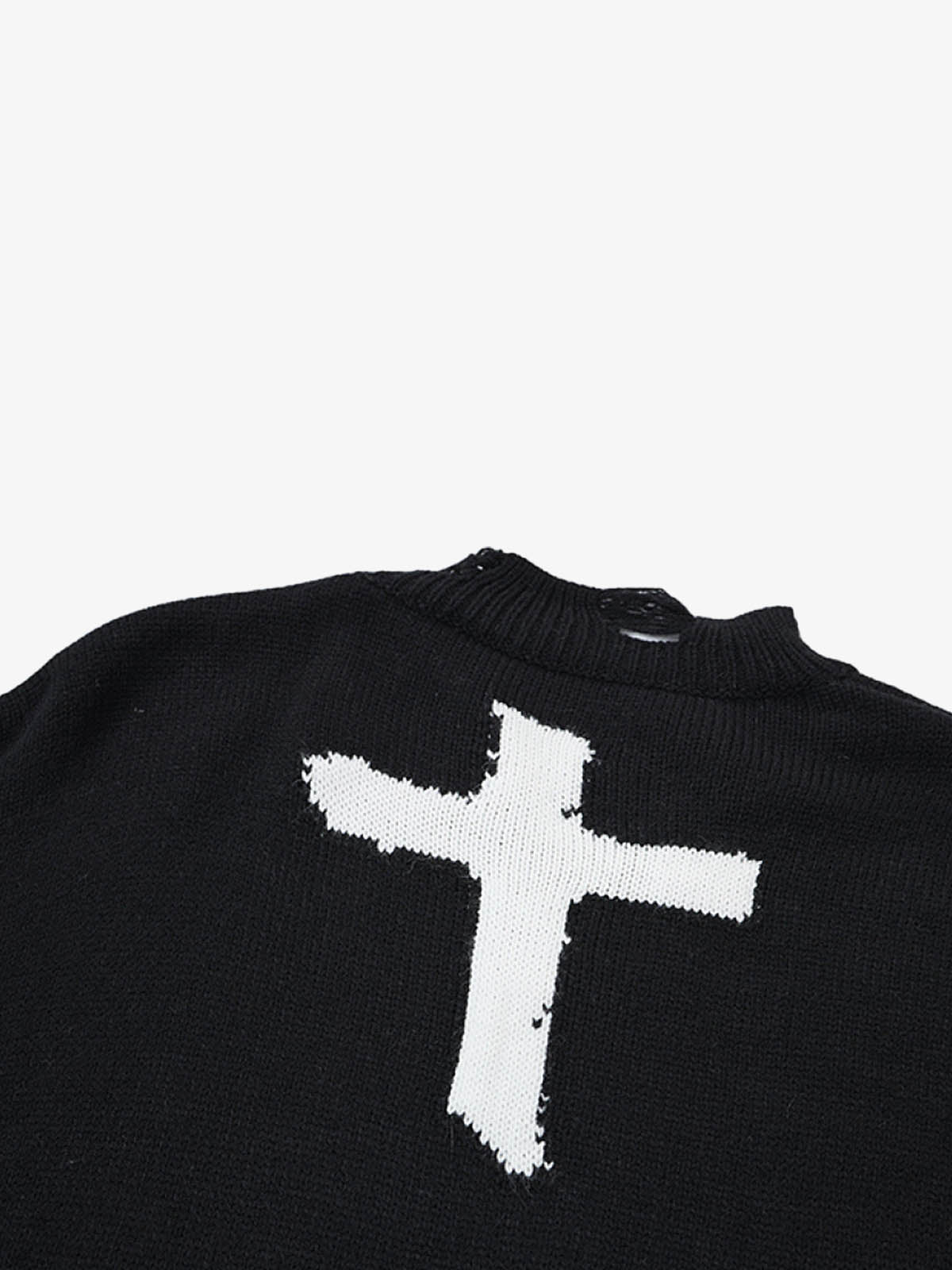 Cross Jacquard Ripped Long Sleeve Sweater