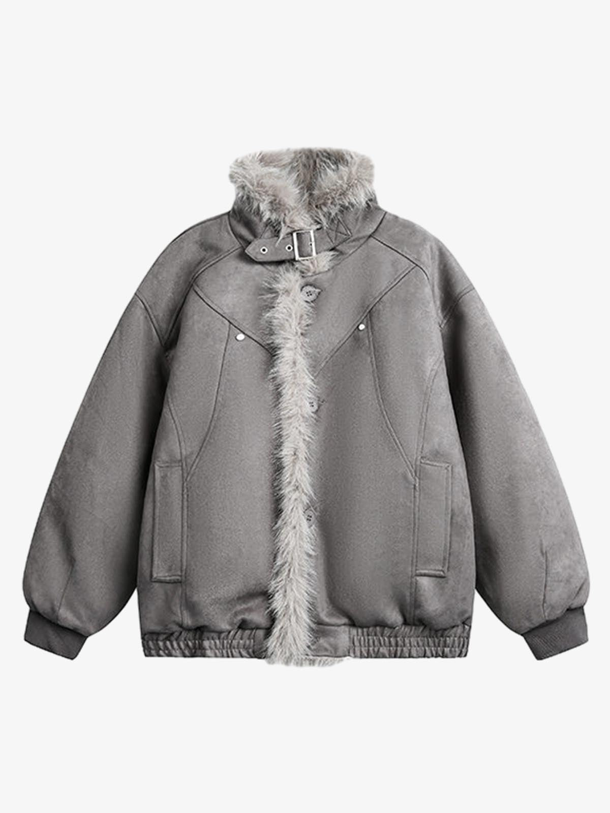 Faux Fur Trimmed Hooded Bomber Jacket for Winter Warmth 