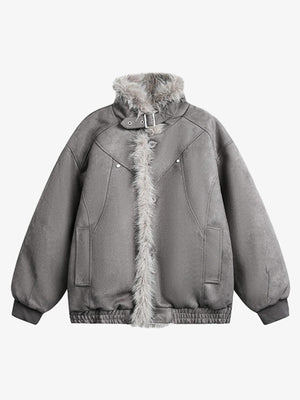 Faux Fur Trimmed Hooded Bomber Jacket for Winter Warmth 