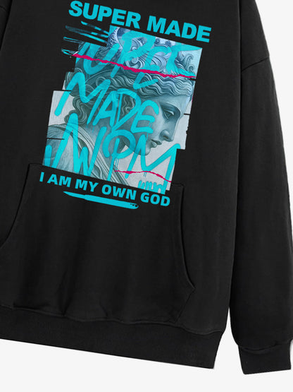 Supermade Street Graffiti Statue-print Hooded Hweatshirt 