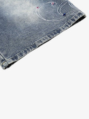 Embroidered Rhinestone Baggy Jorts